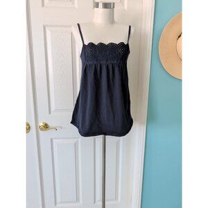 Gap eyelet Crochet Smocked Back spaghetti straps sleeveless Y2K Dark Blue Sz M